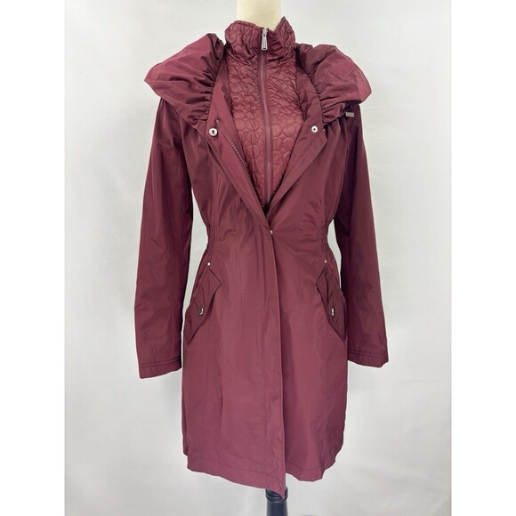 Laundry by Shelli Segal Parka Coat Jacket Burgundy Medium Hooded Quilted - Picture 3 of 16